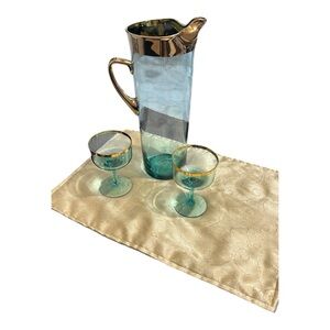 HUNGARIAN  Gold & Aqua COCKTAIL PITCHER set OF 3 pieces